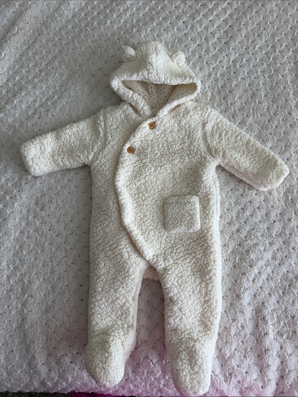 Zara Cream Hooded Sherpa Footed One-Piece